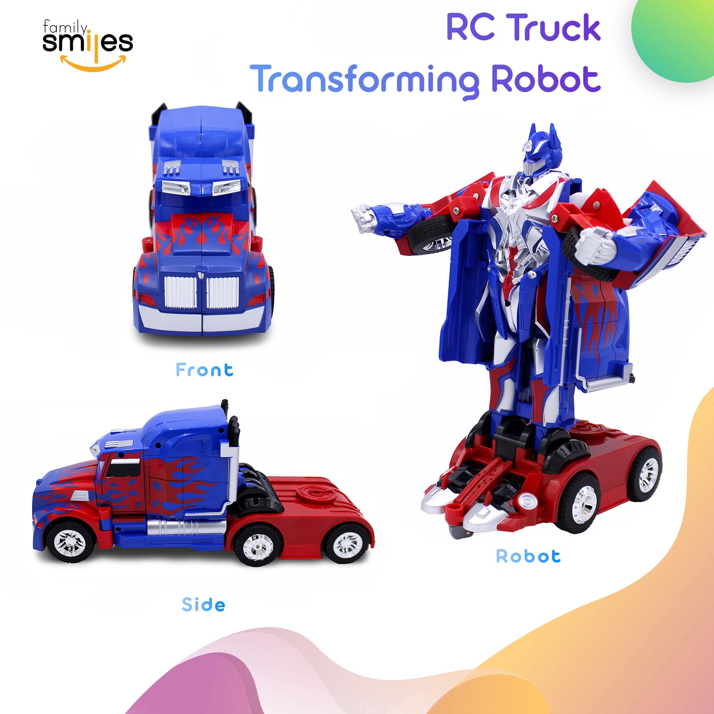 Family Smiles Kids RC Toy Truck Transforming Robot Remote Control Vehicle Toys for Boys 8 - 12 Blue