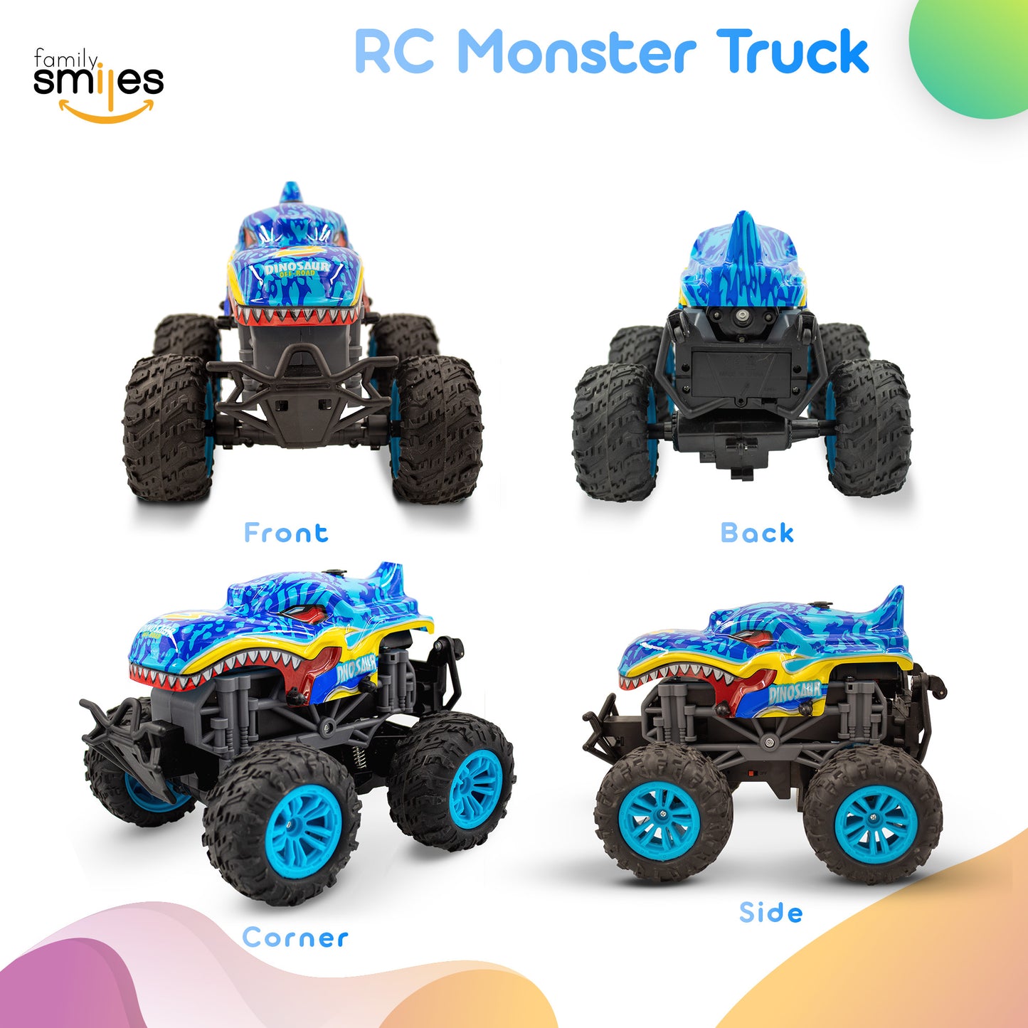 Kids RC Dinosaur Monster Truck 2 Pack Toy Water Spray Haze Lights Sound Effects Remote Control Vehicle 1:16 Scale Green Teal