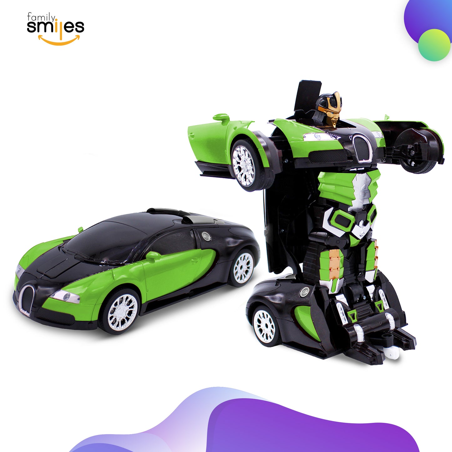 Family Smiles Kids RC Toy Car Transforming Robot Remote Control Vehicle Toys for Boys 8 - 12 Green