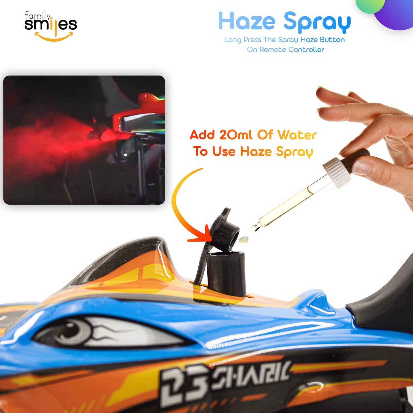Kids RC Shark Monster Truck 2 Pack Toy Water Spray Haze Lights Sound Effects Remote Control Vehicle 1:16 Scale Orange Teal