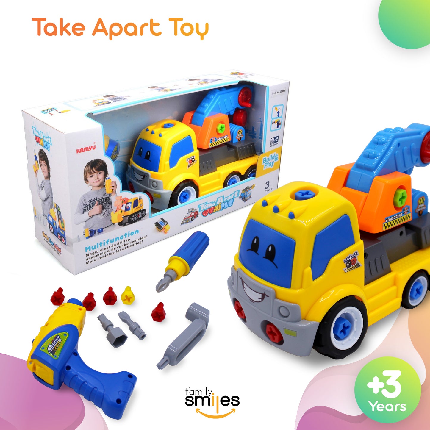Kids Educational Take Apart Boy Vehicle Toy Construction Developmental STEM Learning Crane Engineering Tools Build Your Own Car Play Set for Children