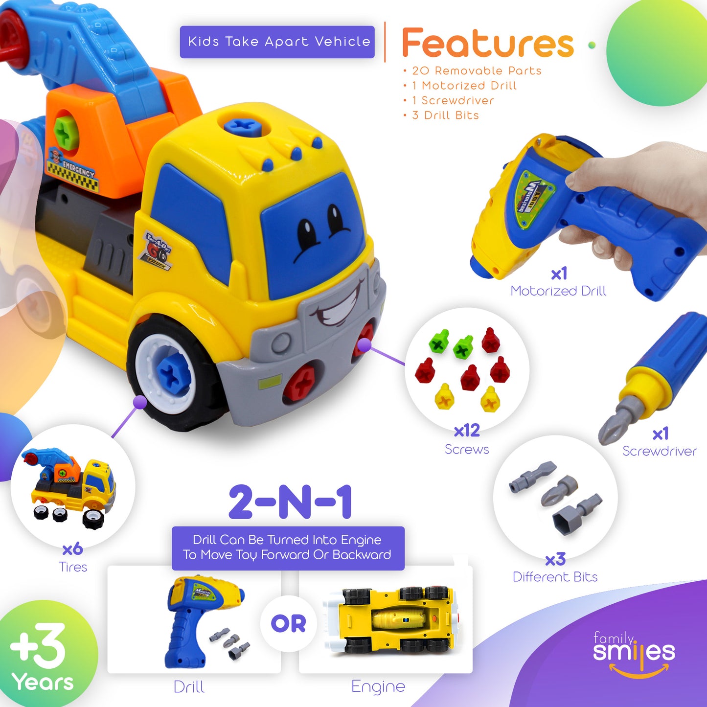 Kids Educational Take Apart Boy Vehicle Toy Construction Developmental STEM Learning Crane Engineering Tools Build Your Own Car Play Set for Children