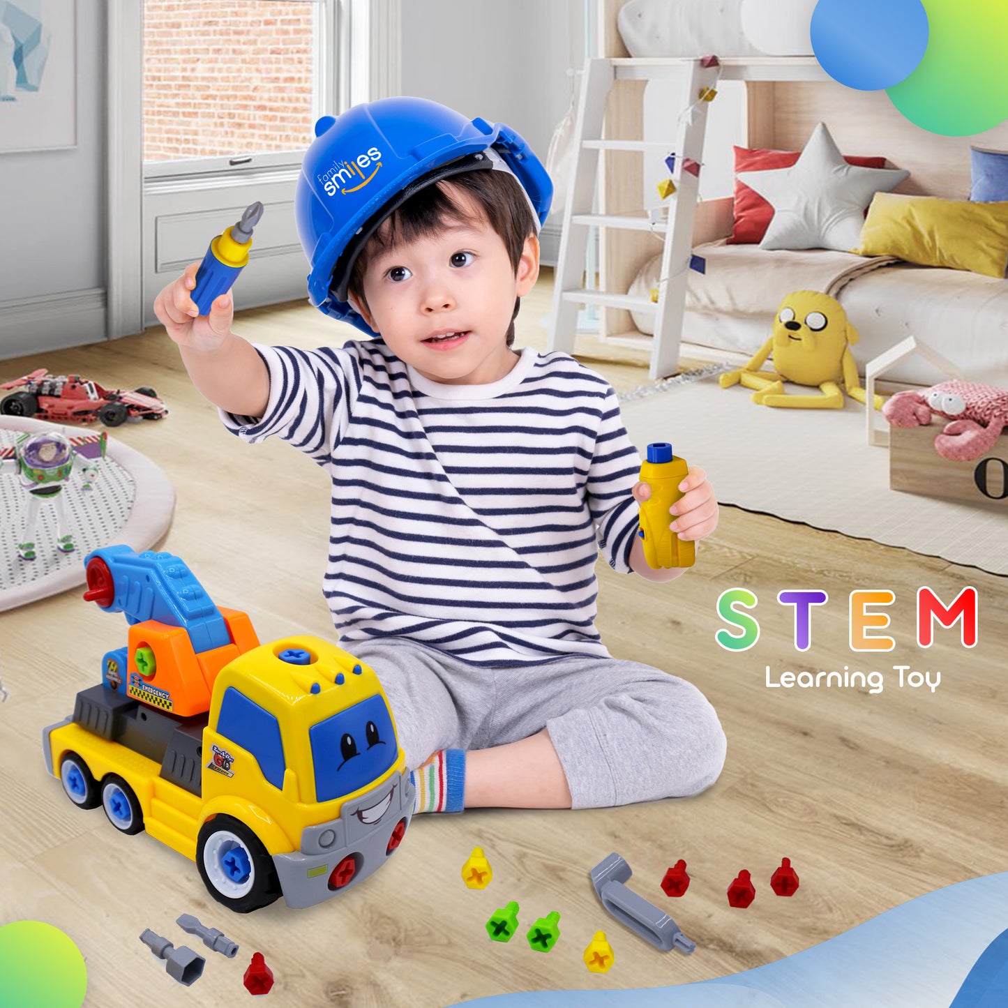 Kids Educational Take Apart Boy Vehicle Toy Construction Developmental STEM Learning Crane Engineering Tools Build Your Own Car Play Set for Children