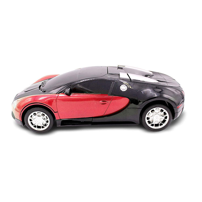 Family Smiles Kids RC Toy Car Transforming Robot Remote Control One-Button Transformation Realistic Engine Sounds 360 Speed Drifting Sword and Shield Included Toys For Boys 1:14 Scale (Red)