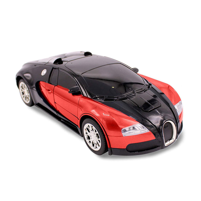 Family Smiles Kids RC Toy Car Transforming Robot Remote Control One-Button Transformation Realistic Engine Sounds 360 Speed Drifting Sword and Shield Included Toys For Boys 1:14 Scale (Red)