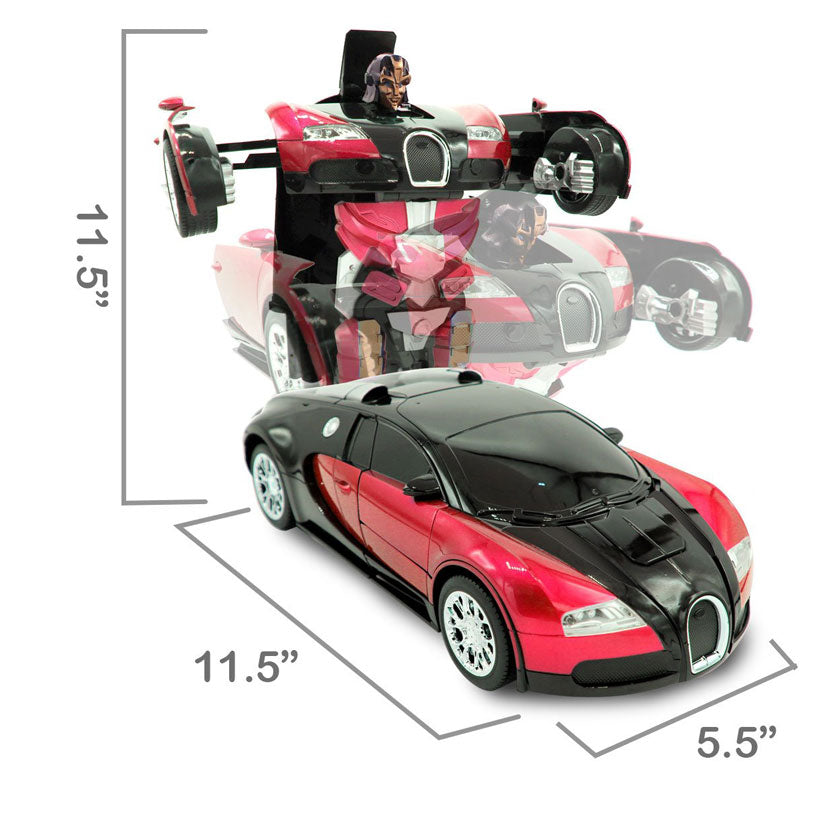 Family Smiles Kids RC Toy Car Transforming Robot Remote Control One-Button Transformation Realistic Engine Sounds 360 Speed Drifting Sword and Shield Included Toys For Boys 1:14 Scale (Red)