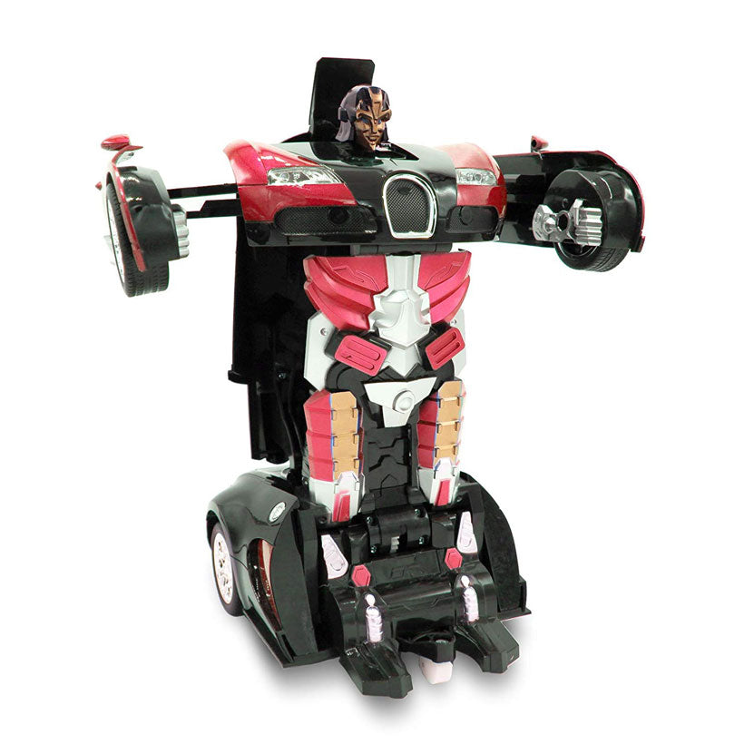 Family Smiles Kids RC Toy Car Transforming Robot Remote Control One-Button Transformation Realistic Engine Sounds 360 Speed Drifting Sword and Shield Included Toys For Boys 1:14 Scale (Red)