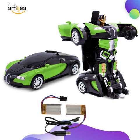 Family Smiles Kids Remote Control Toy Car Transforming Robot RC Vehicle Toys Boys Age 8-12 Extra Battery