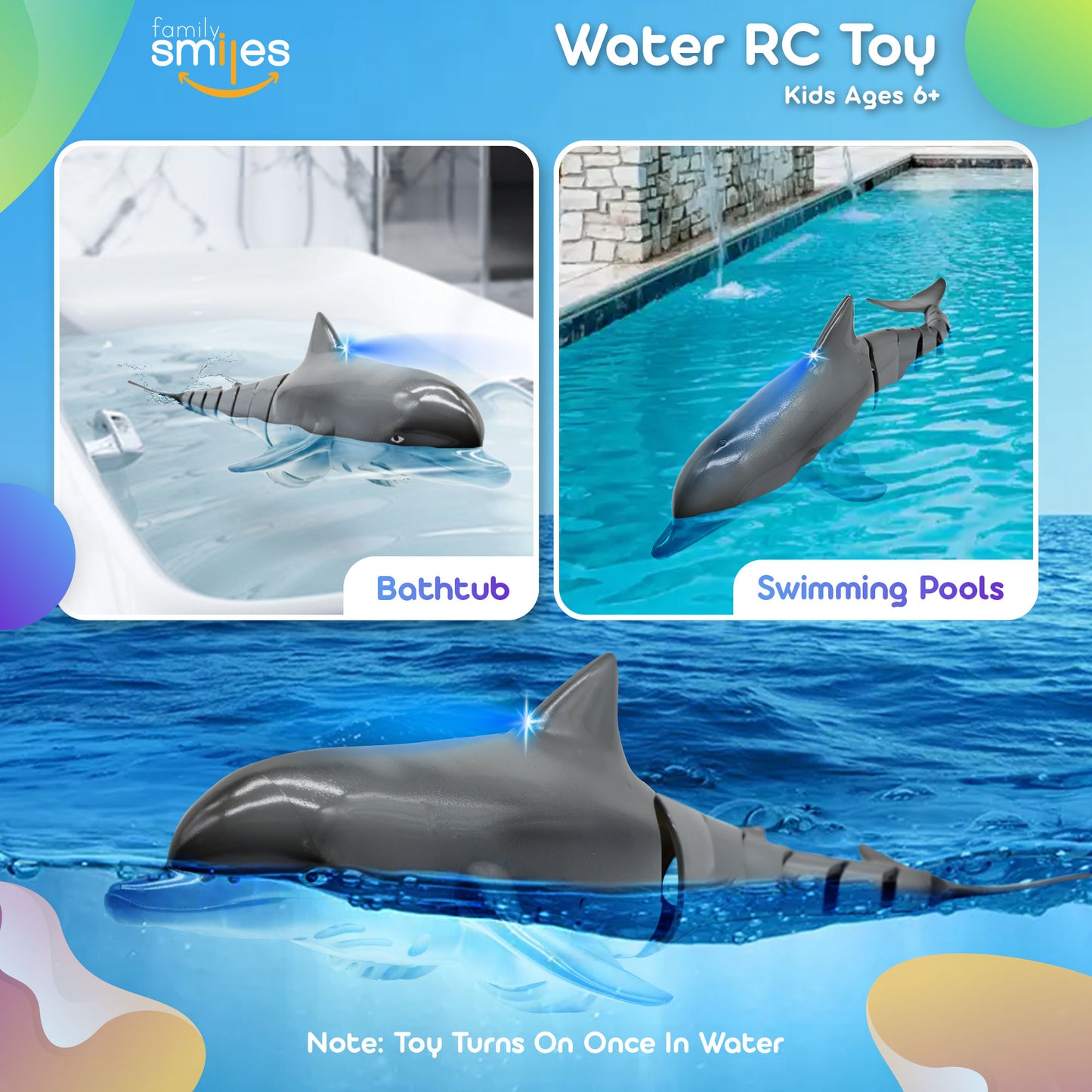 Family Smiles Kids RC Dolphin Pool Bath Toy Remote Control Water Toys For Boys Girls 6+ Years Gift