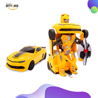 Family Smiles Kids RC Toy Yellow Car Transforming Robot 1:16 Scale Boys Remote Control Vehicle Ages 8 - 12