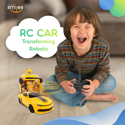 Family Smiles Kids RC Toy Yellow Car Transforming Robot 1:16 Scale Boys Remote Control Vehicle Ages 8 - 12