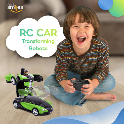 Family Smiles Kids Remote Control Toy Car Transforming Robot RC Vehicle Toys Boys Age 8-12 Extra Battery