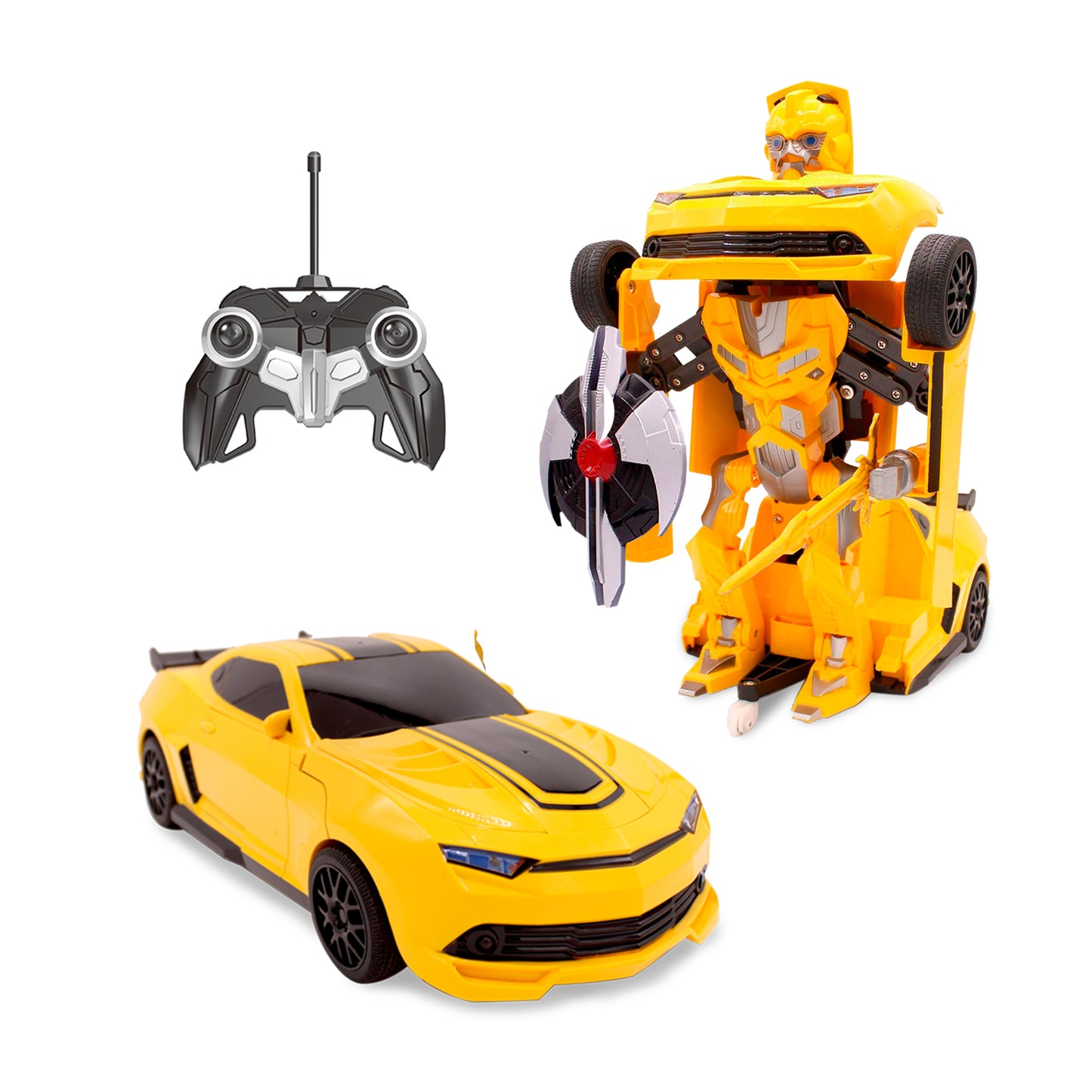 Family Smiles Kids RC Toy Yellow Car Transforming Robot 1:16 Scale Boys Remote Control Vehicle Ages 8 - 12