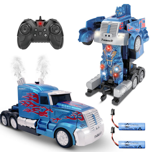 Family Smiles Kids Remote Control Toy Car Thunder Truck Transforming Robot RC Vehicle Toys Boys Age 8-12 Extra Battery