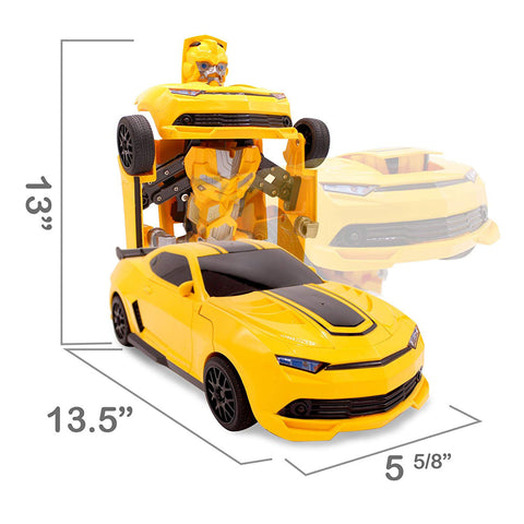 Family Smiles Kids RC Toy Yellow Car Transforming Robot 1:16 Scale Boys Remote Control Vehicle Ages 8 - 12