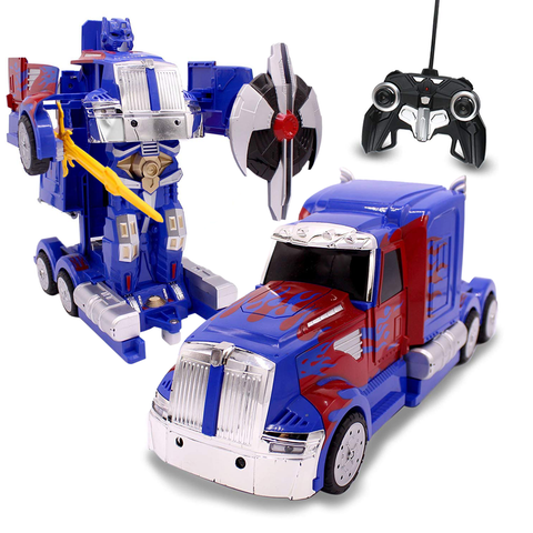 Family Smiles Kids RC Toy Car Transforming Robot Remote Control Truck 1:14 Scale Blue Boys 8+ Gift