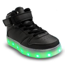 Galaxy LED Shoes Light Up USB Charging High Top Lace & Strap Kids Sneakers(Black) 9.5