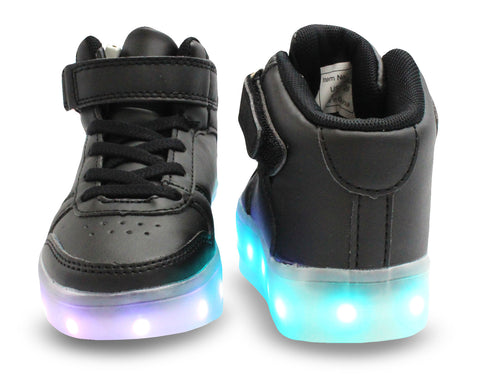 Galaxy LED Shoes Light Up USB Charging High Top Lace & Strap Kids Sneakers(Black) 9.5