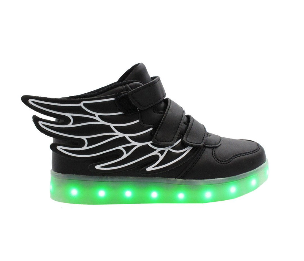 Kids High Top Wing Walker (Black) - LED SHOE SOURCE,  Shoes - Fashion LED Shoes USB Charging light up Sneakers Adults Unisex Men women kids Casual Shoes High Quality
