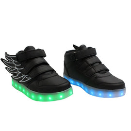 Kids High Top Wing Walker (Black) - LED SHOE SOURCE,  Shoes - Fashion LED Shoes USB Charging light up Sneakers Adults Unisex Men women kids Casual Shoes High Quality