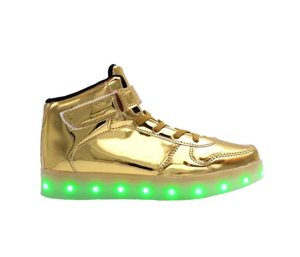 Kids High Top Shine (Gold) - LED SHOE SOURCE,  Shoes - Fashion LED Shoes USB Charging light up Sneakers Adults Unisex Men women kids Casual Shoes High Quality