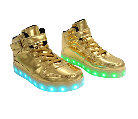 Kids High Top Shine (Gold) - LED SHOE SOURCE,  Shoes - Fashion LED Shoes USB Charging light up Sneakers Adults Unisex Men women kids Casual Shoes High Quality