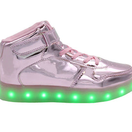 Kids High Top Shine (Pink) - LED SHOE SOURCE,  Shoes - Fashion LED Shoes USB Charging light up Sneakers Adults Unisex Men women kids Casual Shoes High Quality