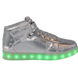 High Top Shine (Silver) - LED SHOE SOURCE,  Shoes - Fashion LED Shoes USB Charging light up Sneakers Adults Unisex Men women kids Casual Shoes High Quality