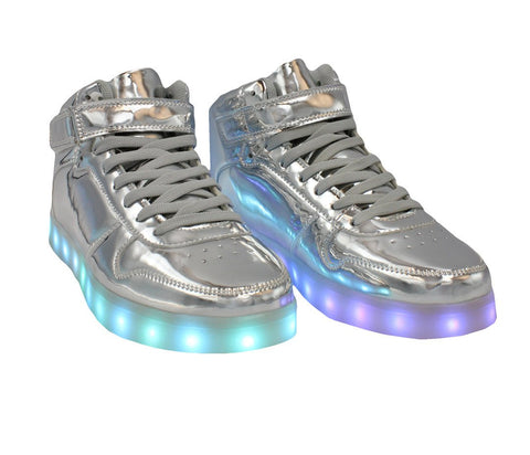 High Top Shine (Silver) - LED SHOE SOURCE,  Shoes - Fashion LED Shoes USB Charging light up Sneakers Adults Unisex Men women kids Casual Shoes High Quality