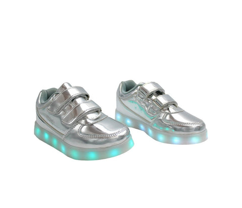 Kids Low Top Shine (Silver) - LED SHOE SOURCE,  Shoes - Fashion LED Shoes USB Charging light up Sneakers Adults Unisex Men women kids Casual Shoes High Quality