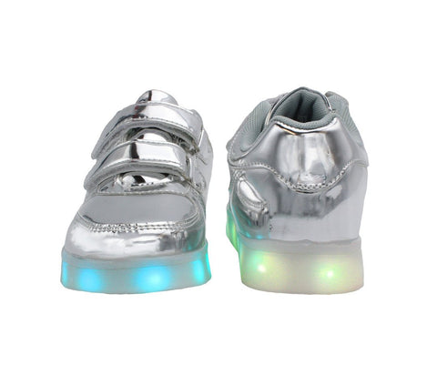 Kids Low Top Shine (Silver) - LED SHOE SOURCE,  Shoes - Fashion LED Shoes USB Charging light up Sneakers Adults Unisex Men women kids Casual Shoes High Quality