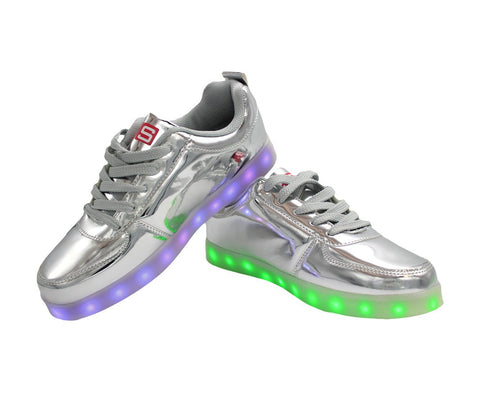 Low Top Shine (Silver) - LED SHOE SOURCE,  Shoes - Fashion LED Shoes USB Charging light up Sneakers Adults Unisex Men women kids Casual Shoes High Quality