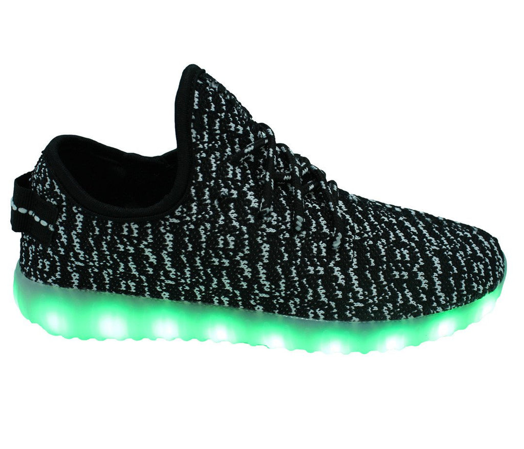 Kids Sport Knit (Black & White) - LED SHOE SOURCE,  Shoes - Fashion LED Shoes USB Charging light up Sneakers Adults Unisex Men women kids Casual Shoes High Quality