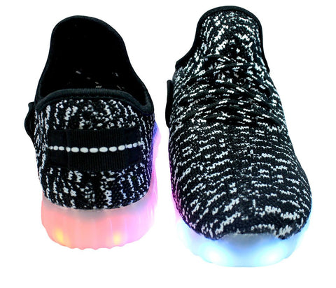 Kids Sport Knit (Black & White) - LED SHOE SOURCE,  Shoes - Fashion LED Shoes USB Charging light up Sneakers Adults Unisex Men women kids Casual Shoes High Quality