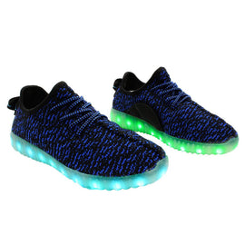 Kids Sport Knit (Blue & Black) - LED SHOE SOURCE,  Shoes - Fashion LED Shoes USB Charging light up Sneakers Adults Unisex Men women kids Casual Shoes High Quality