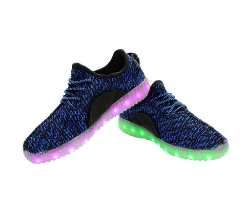 Kids Sport Knit (Blue & Black) - LED SHOE SOURCE,  Shoes - Fashion LED Shoes USB Charging light up Sneakers Adults Unisex Men women kids Casual Shoes High Quality