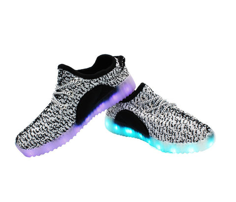 Sport Knit (White & Grey) - LED SHOE SOURCE,  Shoes - Fashion LED Shoes USB Charging light up Sneakers Adults Unisex Men women kids Casual Shoes High Quality