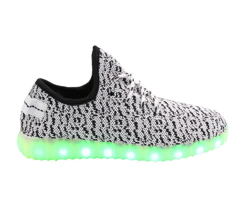 Sport Knit App Control (White & Grey) - LED SHOE SOURCE,  Shoes - Fashion LED Shoes USB Charging light up Sneakers Adults Unisex Men women kids Casual Shoes High Quality