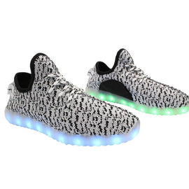 Sport Knit App Control (White & Grey) - LED SHOE SOURCE,  Shoes - Fashion LED Shoes USB Charging light up Sneakers Adults Unisex Men women kids Casual Shoes High Quality
