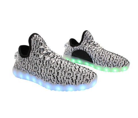 Sport Knit App Control (White & Grey) - LED SHOE SOURCE,  Shoes - Fashion LED Shoes USB Charging light up Sneakers Adults Unisex Men women kids Casual Shoes High Quality