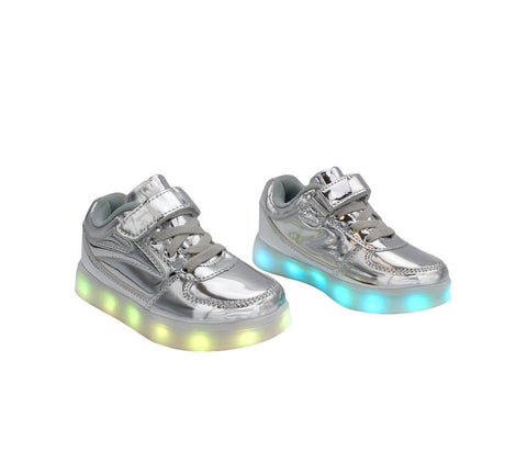 Kids Low Top Shine (Silver) - LED SHOE SOURCE,  Shoes - Fashion LED Shoes USB Charging light up Sneakers Adults Unisex Men women kids Casual Shoes High Quality