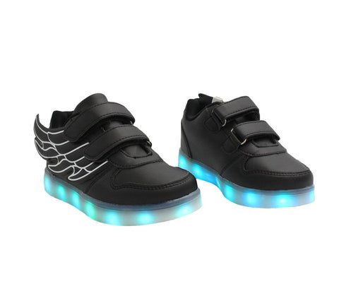 Kids Low Top Wing Walker (Black) - LED SHOE SOURCE,  Shoes - Fashion LED Shoes USB Charging light up Sneakers Adults Unisex Men women kids Casual Shoes High Quality