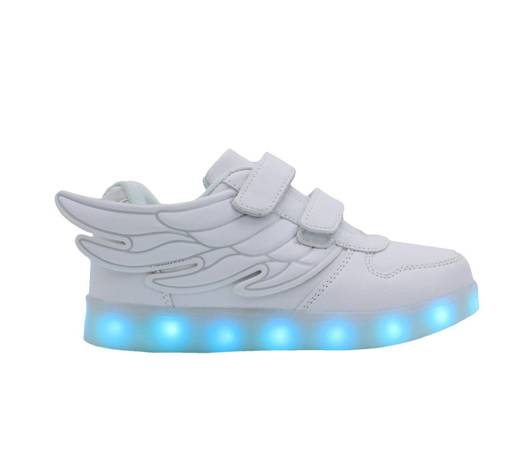 Kids Low Top Wing Walker (White) - LED SHOE SOURCE,  Shoes - Fashion LED Shoes USB Charging light up Sneakers Adults Unisex Men women kids Casual Shoes High Quality