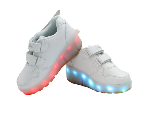 Kids Low Top Wing Roller (White) - LED SHOE SOURCE,  Shoes - Fashion LED Shoes USB Charging light up Sneakers Adults Unisex Men women kids Casual Shoes High Quality