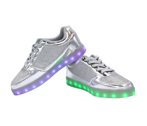 Low Top Fusion (Silver) - LED SHOE SOURCE,  Shoes - Fashion LED Shoes USB Charging light up Sneakers Adults Unisex Men women kids Casual Shoes High Quality