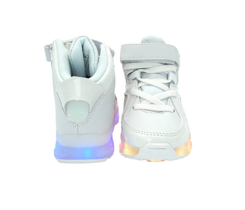 Kids High Top Casual (White) - LED SHOE SOURCE,  Shoes - Fashion LED Shoes USB Charging light up Sneakers Adults Unisex Men women kids Casual Shoes High Quality