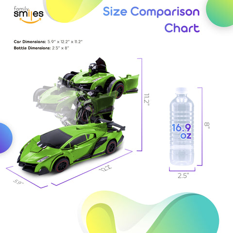 Family Smiles Kids RC Toy Car Transforming Robot Remote Control Vehicle Toys for Boys 8 - 12 Green