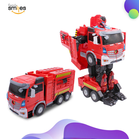 Family Smiles Kids RC Toy Fire Truck Transforming Robot Remote Control Vehicle Toys for Boys 8 - 12 Red