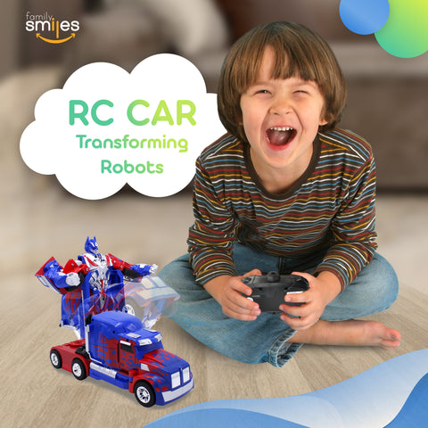 Family Smiles Kids RC Toy Truck Transforming Robot Remote Control Vehicle Toys for Boys 8 - 12 Blue