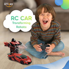 Family Smiles Kids RC Toy Car Transforming Robot Remote Control Vehicle Toys for Boys 8 - 12 Red